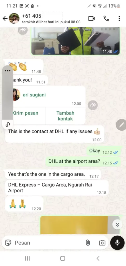 proof of chat with a guest assisted by hey Bali Lost and Found