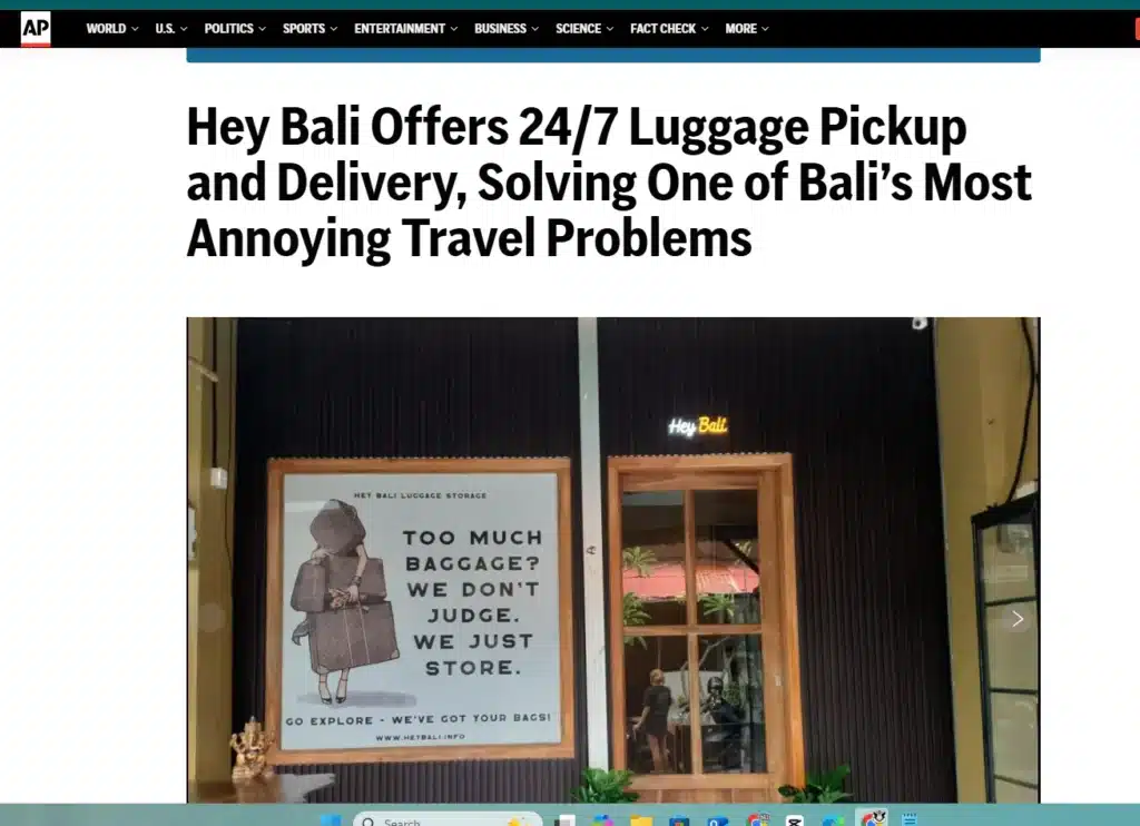 APnews.com Media Coverage of Hey Bali Bag Storage