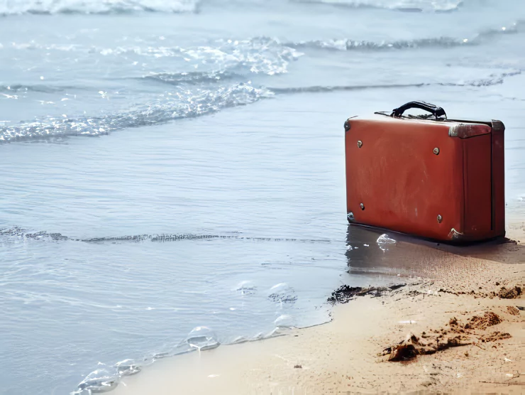 Photo of a suitcase abandoned on the beach - luggage storage Bali to Gili 