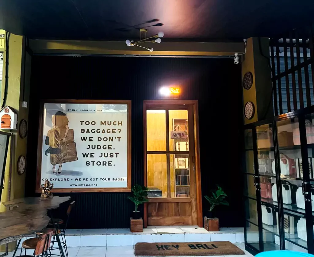 Hey Bali Luggage Store - photo of the front of Hey Bali's luggage storage shop in Kuta Bali