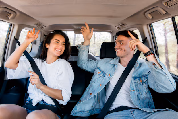 Photo of happy tourist couple taking a tour in bali