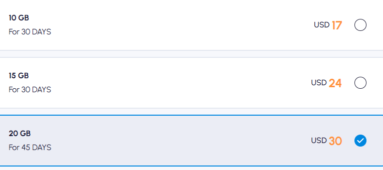 screenshot of https://www.getnomad.app/ offer for esim bali 20 GB
