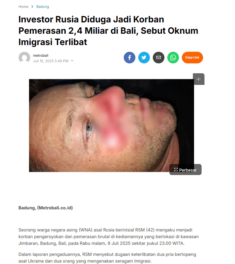 Russian investor attacked in Bali