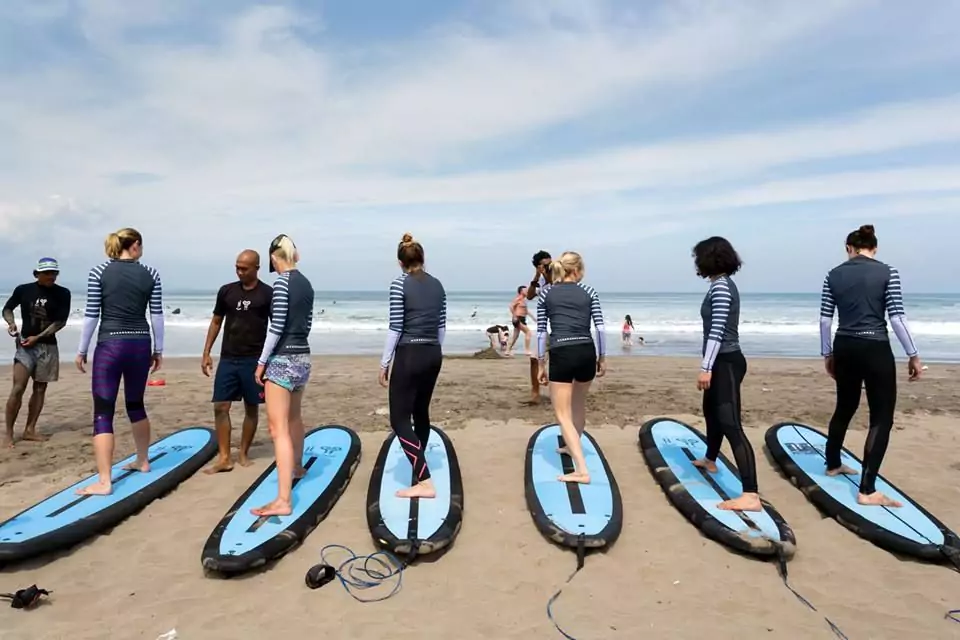 Beach for learning surfing in Bali 