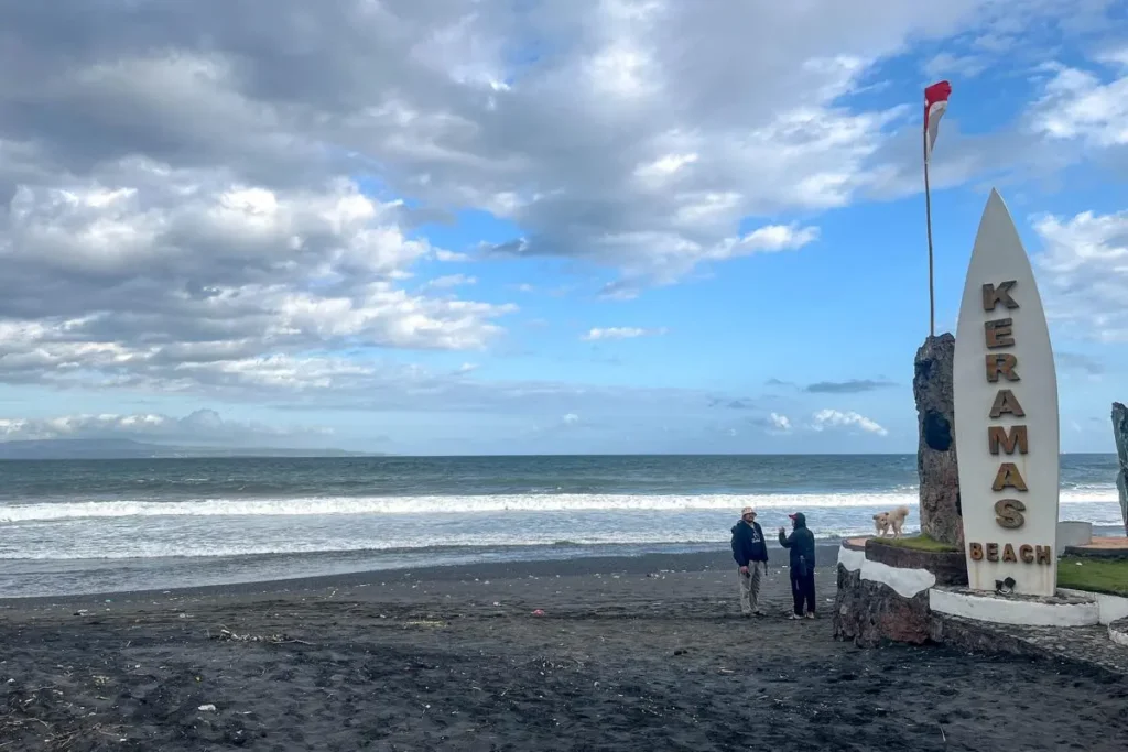 The entrance to Keramas Beach with its black sand in Bali