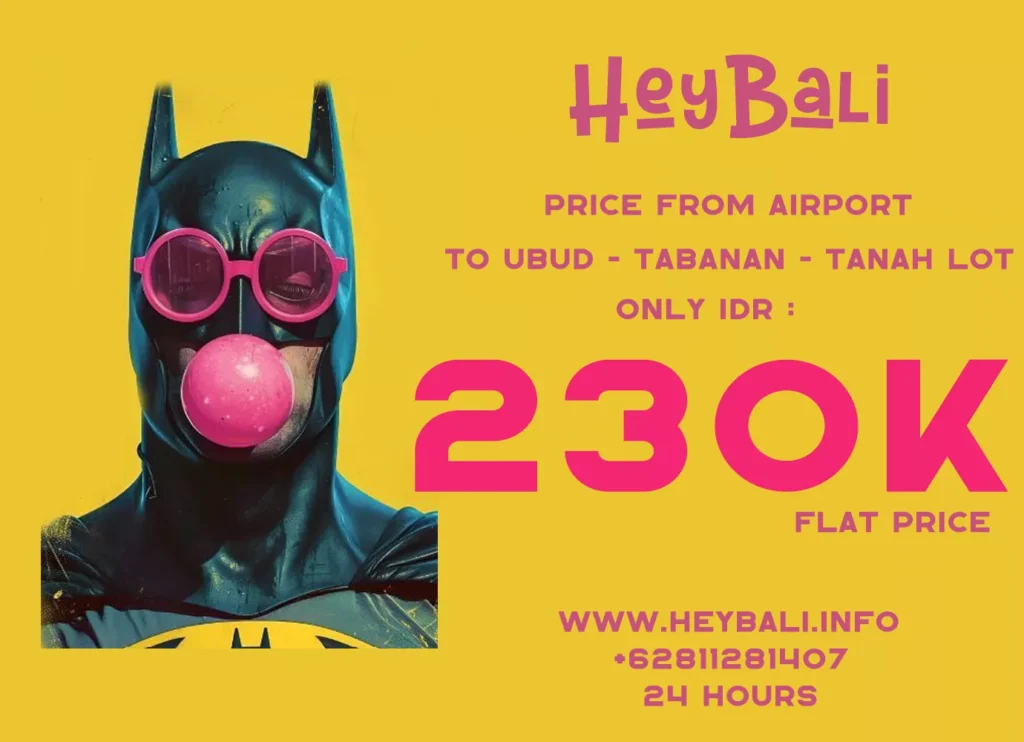 Hey Bali Promo: Fixed 230K Rate for Private Car from Bali Airport to Ubud, Tabanan, and Tanah Lot