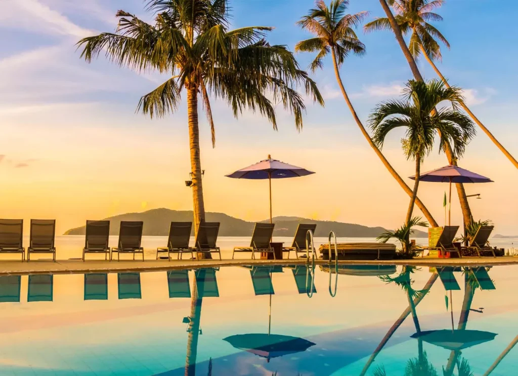 photo of hotel swimming pool in Labuan Bajo with sea view in the afternoon